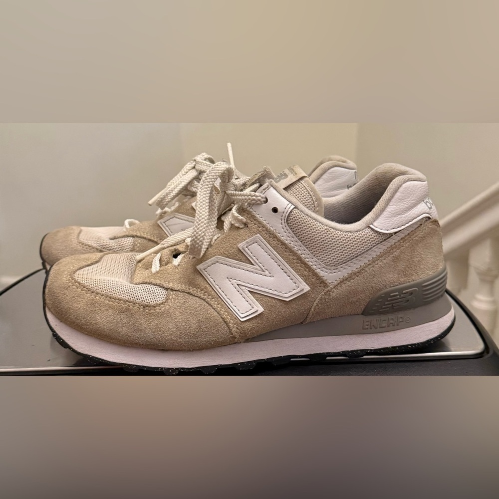 New Balance Tan and White Athletic Shoes